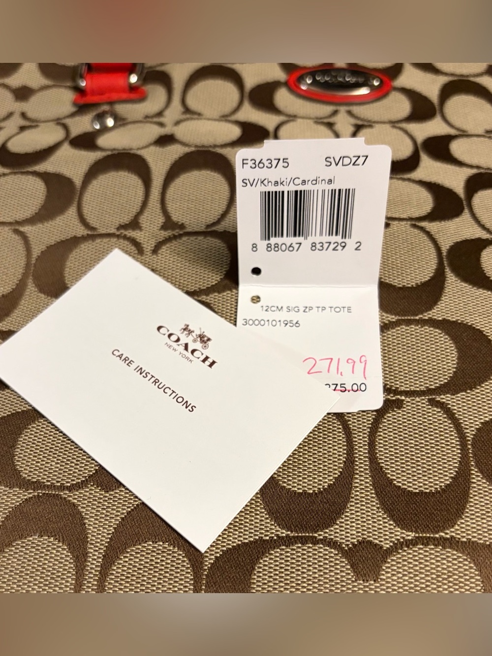 NWT Coach Signature Zip Top Tote Cardinal Red & Khaki - Picture 2 of 12
